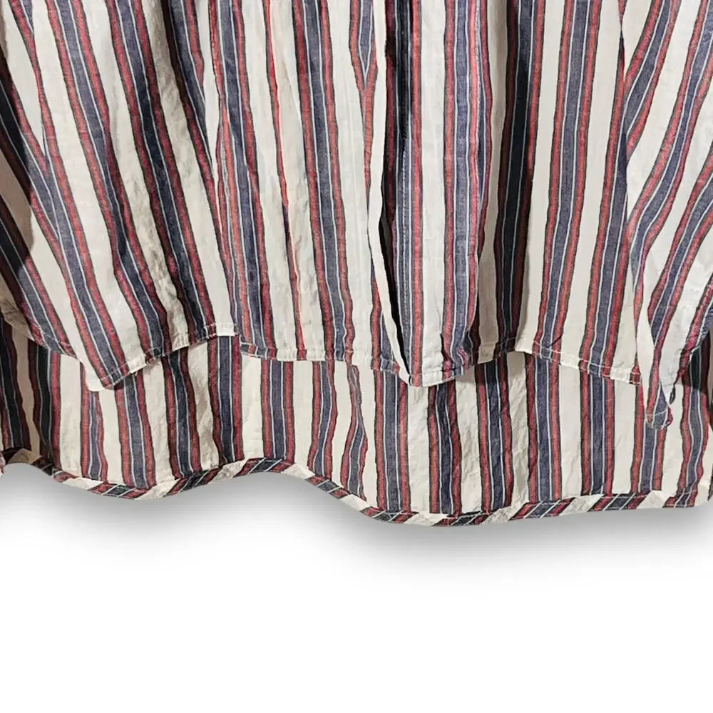 J.Crew Striped Popover Blouse 12 Split Neck Tunic Red Blue Cotton Shirt
